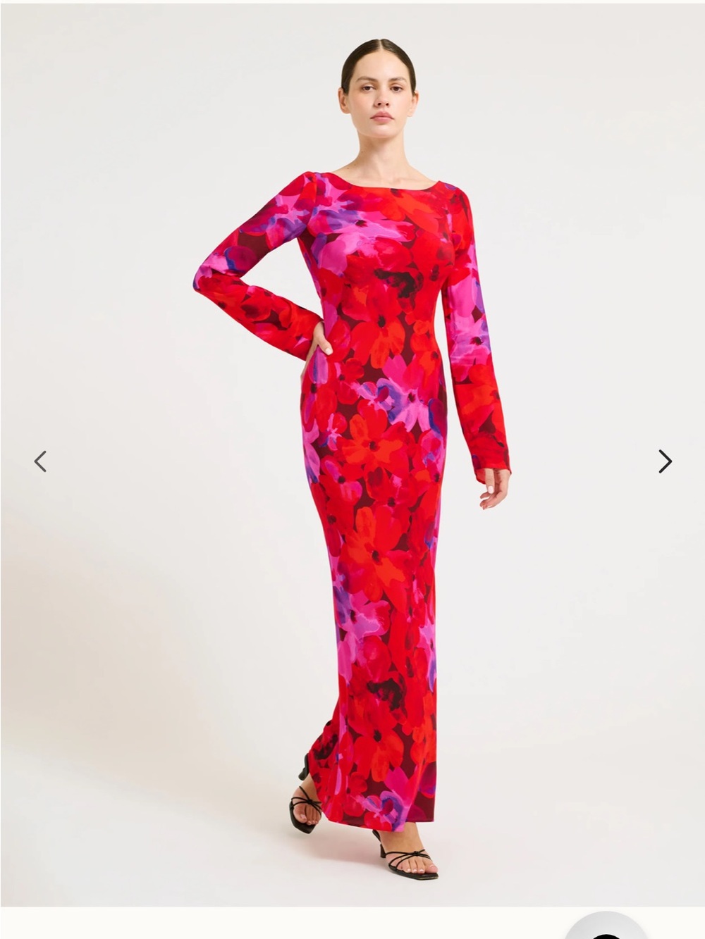 Rumored Long Sleeve Floral Maxi Dress in Red & Pink